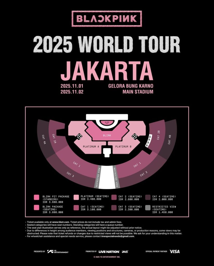 Seat plan dan daftar harga Konser BLACPINK Jakarta 2025