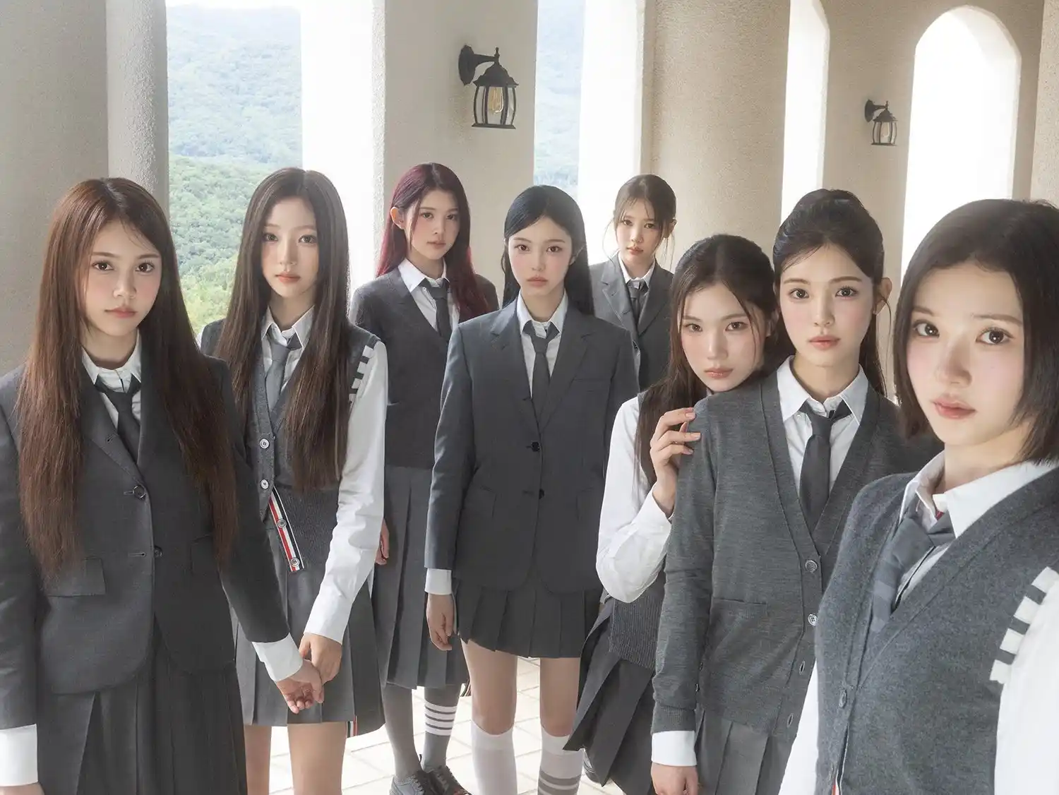 Potret para anggota Hearts2Hearts dalam perilisan mini album “Focus”.