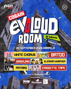Poster COBAIN EVOLOUDROOM 2026 di Jakarta.